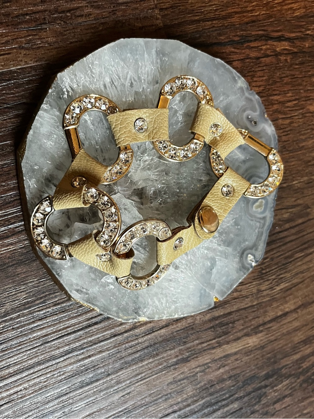 Beige Rhinestone Link Bracelet - Women's Fashion Accessory leather strap $19 - Picture 6 of 8